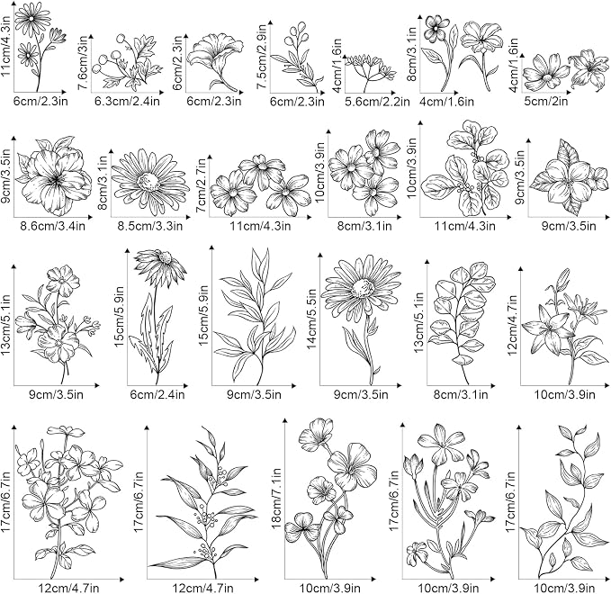 Black Flower Wall Decals Murals - 9 Sheets 67 Pcs Wildflower Botanical Plants Wall Stickers Simple Line Art Peel and Stick Vinyl Sticker for Living Room Bedroom Sofa TV Backdrop Decor - Image 3