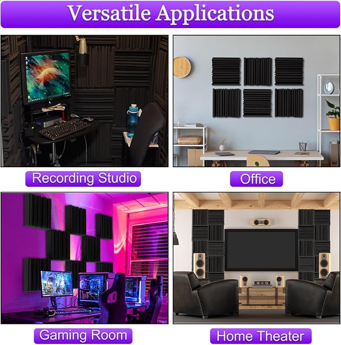 TroyStudio Thick Acoustic Foam Panels, 12 X 12 X 2 Inch 18 Pcs Broadband Sound Absorbing Foam, Dense Soundproof Padding Tile, Recording Studio Foam Absorber, Groove Decorative 3D Wall Ceiling Panel - Image 5