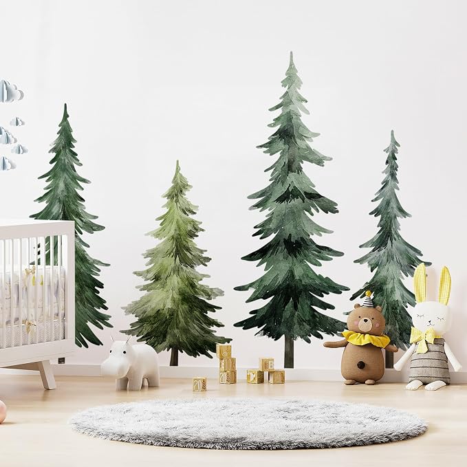 Large Pine Trees Wall Decal, Peel and Stick Nursery Forest Decals Mural, Wilderness Wall Art Stickers for Kids, Boys and Girls Room, Bedroom & Toddler Room Decor (Woodland Trees Wall Decal 68) by Unknown