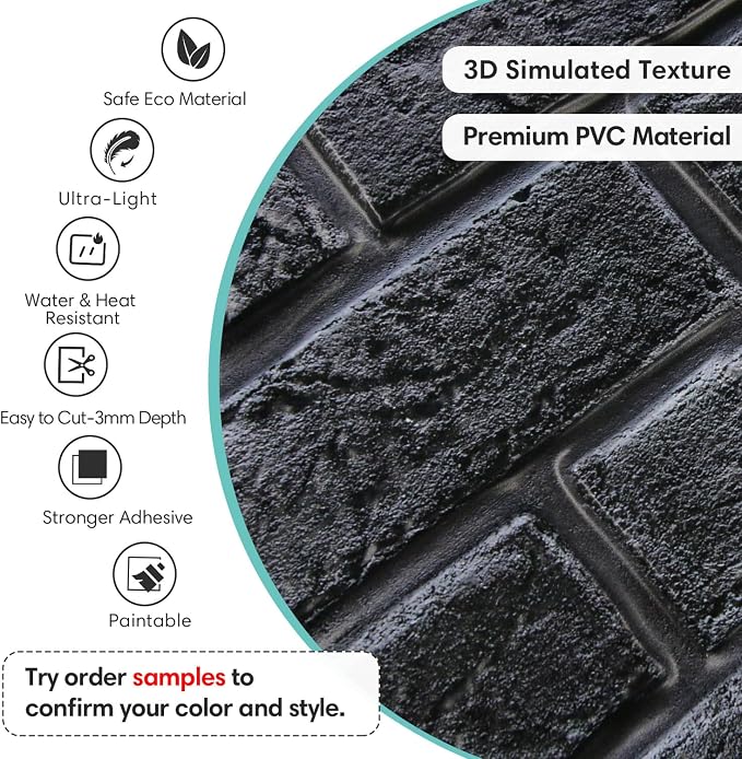 Commomy Peel and Stick Faux Brick 3D Wall Panels 12 pcs of 22.8" x 11.8" | Thin & UrltraLight PVC Fake Brick Wall Paneling for Living Room,Home Office Interior Home Wall Decor(Covers 22.48 sq.ft) - Image 3