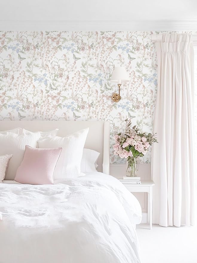 Dimoon 78.7"x17.3" Floral Wallpaper Pink Peel and Stick Wallpaper White Boho Contact Paper Botanical Wildflower Morden Cottage Renter Friendly Bathroom Flower Kitchen Self Adhesive Vinyl Roll - Image 3