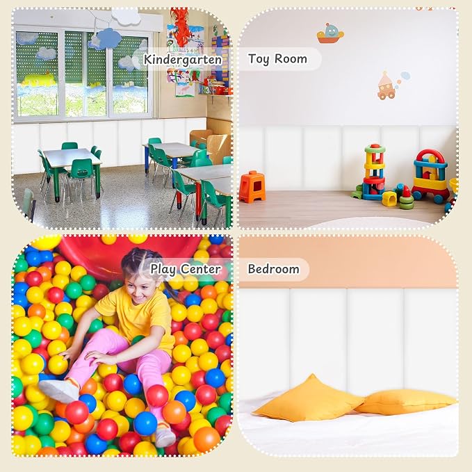 Hahafelt 4 Pack Wall Padding for Playroom Peel and Stick Headboard 15.75" x 7.87" x 1.18" 3D Anti Collision Upholstered Wall Panels Self Adhesive Headboard Panel for Protection (White Colors) - Image 5