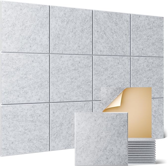 Sonicism 12 Pack Acoustic Wall Panels with Self-Adhesive,12" X 12" X 0.4" Sound Proof Foam Panels, Decorative Soundproof Wall Panels, Sound Proof Absorbing Tiles for Home&Offices, Silver Gray by Sonicism