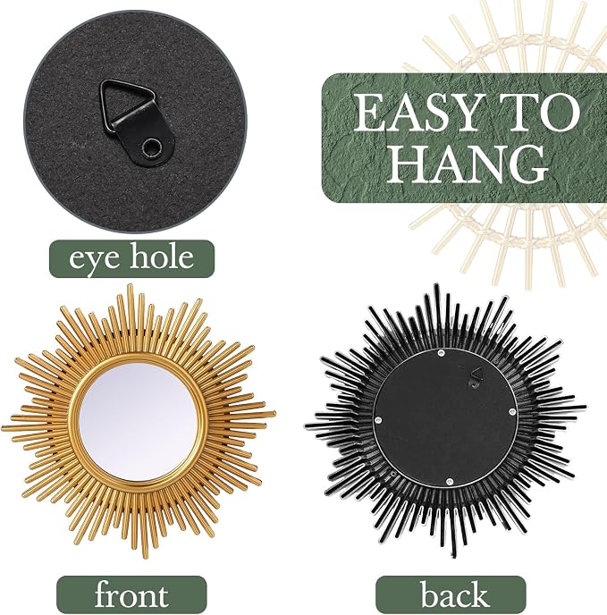 Namalu 6 Pcs Sunburst Round Mirror for Wall Decor, Elegant, Gold - Image 3