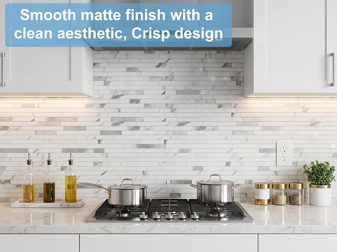 Yipscazo 2026 New Upgrade Peel and Stick Stone Metal Tile Backsplash, Stick on Tiles for Backsplash Kitchen, Bathroom (20 Sheets, Marble White Metal) - Image 4