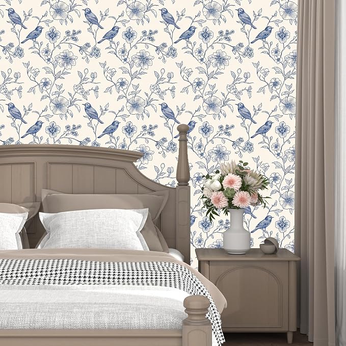 Laatse Floral Bird Vintage Wallpaper Peel and Stick 17.5" x 118",Beige - Image 3