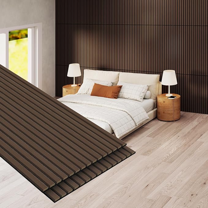 MISSDAY Wood Slat Acoustic Wall Panels, 2 Packs 47.2" x 23.6" Dark Walnut Soundproof Panel For Interior Wall Decor Noise Absorbing-3D Textured Wooden Panel Sound-Absorbing for Home, Office, Studio by MISSDAY