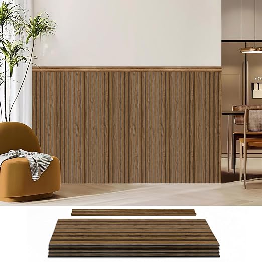 Art3d Beadboard Wainscoting Wall Panel Kit for Wall, 37.8 x 9.84 Inch, Teak | 12-Piece Panels + 4 Edge Trims, 31 Sq.Ft. Coverage, Lightweight, Water-Resistant, Easy to Trim, for Living Room, Bedroom by Art3d