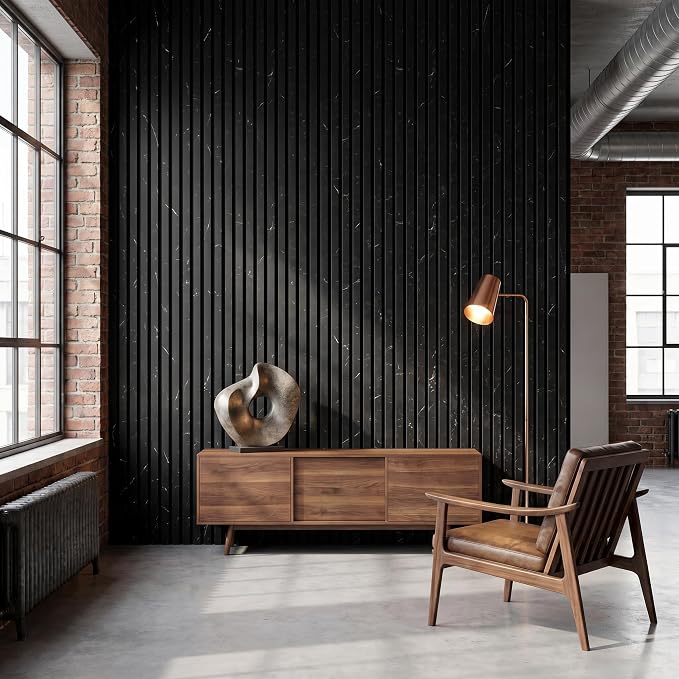 Wood Slat Acoustic Panels, 94.5x12.6 Inch, Black Marble, 2 PCS | (16.5ft²) 3D Wall Panels, Interior Wall Decor Noise Cancelling, Fluted Sound Absorbing Panel for Office,Home,Theater,Studio - Image 3