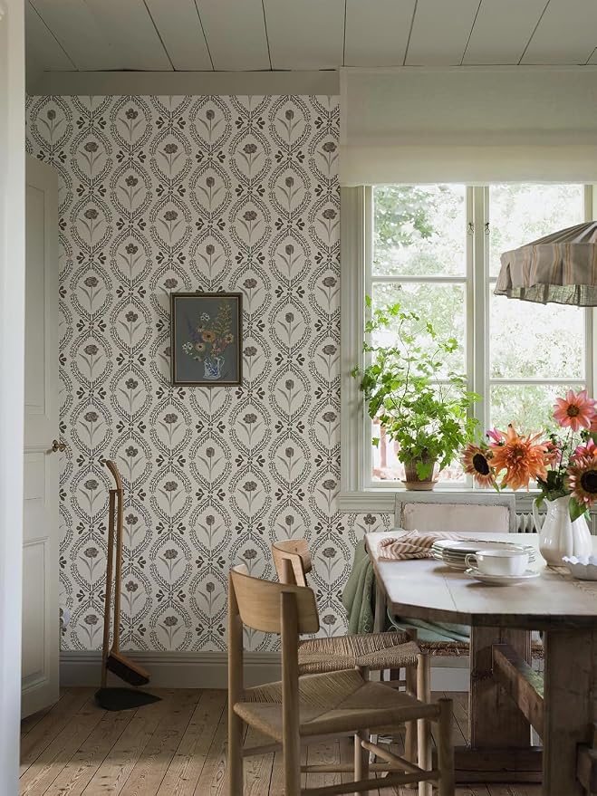 Orainege Vintage Wallpaper Peel and Stick Brown Floral Wallpaper | 16.9in x393.7in Vinyl Removable Self Adhesive Botanical Wallpapers for Bedroom Living Room Décor - Image 6