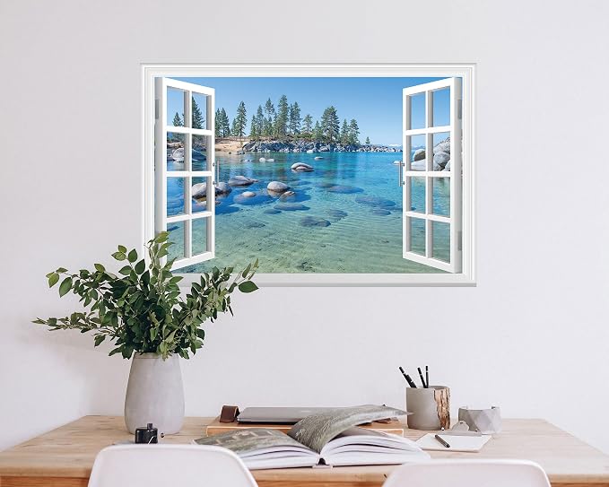 FLFK Fake Window Wall Sticker - A Clear Blue Lake Faux Window Wall Mural for Wall Decor, Stick and Peel Wall Decals,24"x16" - Image 5