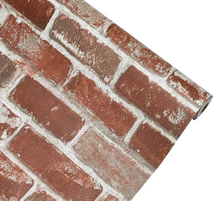Hopeak Red Brick Wallpaper Self-Adhesive Peel and Stick Waterproof and Removable Good for Home Decoration and Furniture Renovation 17.5X 196 Inches - Image 2