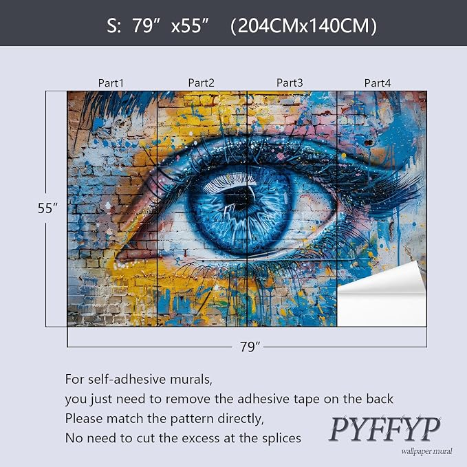 PYFFYP-Abstract Eye Graffiti Brick wall Peel and Stick Wallpaper murals - Image 5