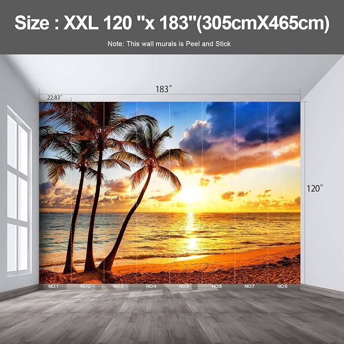 Beach Large wall murals at Dusk Peel and Stick self Adhesive Sunset Wallpaper for Bedroom Living Room - 120"x183" - Image 2
