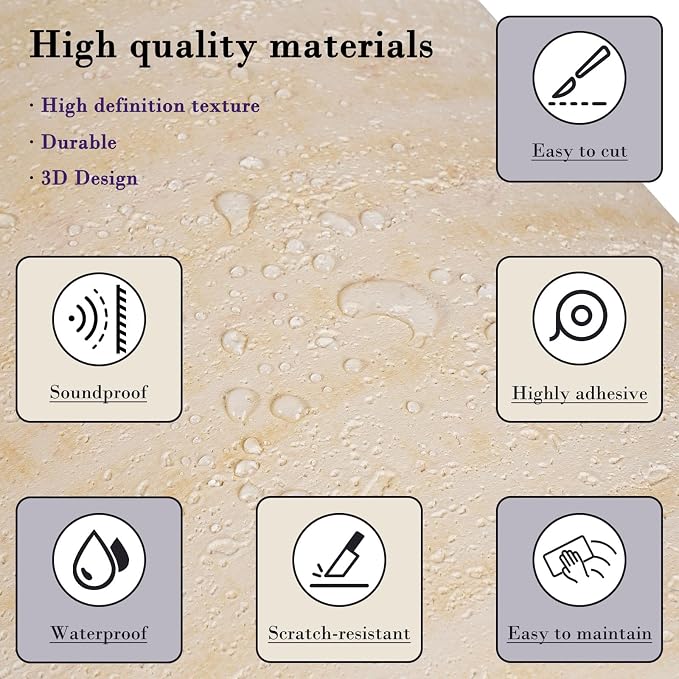 Peel and Stick 3D Wall Panels Warm Beige Faux Travertine Textured 15.7" x 118.1" PVC Self-Adhesive Waterproof Soundproof Removable Thick Wallpaper, Wall Covering for Home Decor Walls & Ceilings - Image 5