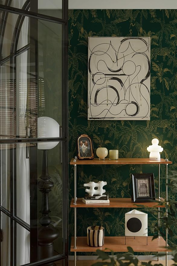 Heroad Dark Green Peel and Stick Wallpaper Boho Contact Paper 17.3"x196" Jungle Wall Paper Removable Self Adhesive Cheetah Wallpaper for Bedroom Living Room Cabinet Waterproof Bathroom Vinyl Roll - Image 2