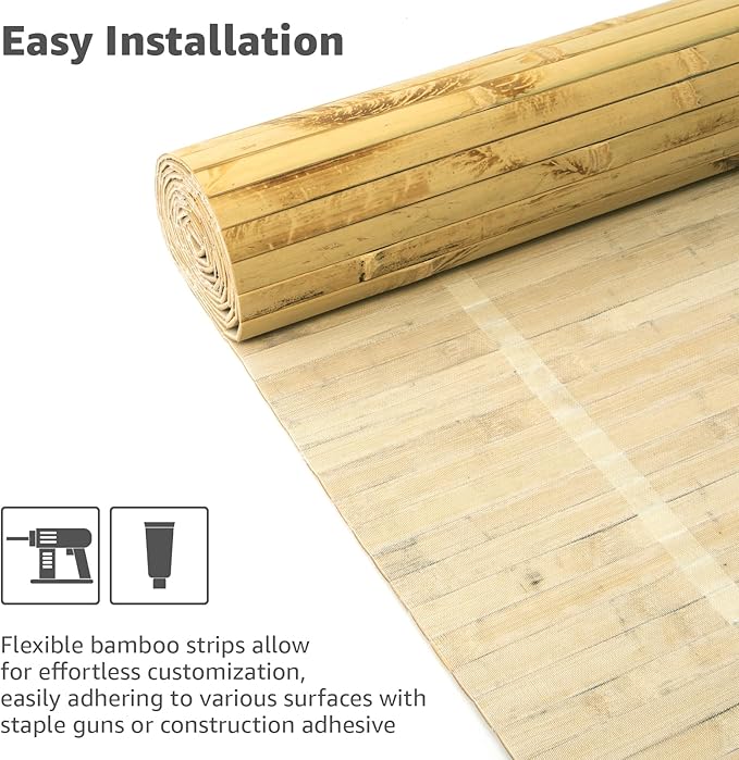 Art3d Natural Bamboo Wall Panel for Interior Wall Decor, Renewable Pole Wrap Wainscoting Paneling for Wall Ceiling Furniture Cabinet Office, 48 x 96 Inch, 2-Pack - Light Burned - Image 6