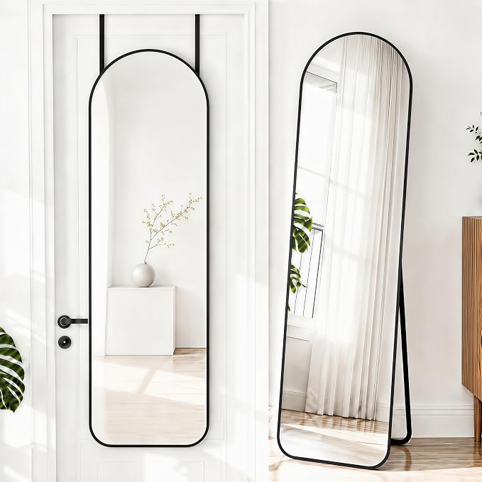 NARCISSUS Full Length Mirror 57x16 Inch, Over The Door Mirror with Stand, Wall Mounted or Freestanding/Door Hanging Full Body, Aluminum Alloy Frame, Black by NARCISSUSMIRROR