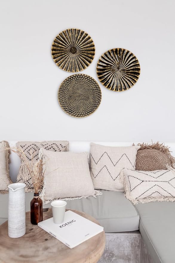 Briful 12" Wall Décor Pack of 3 Metal Gold & Black Washed Starbursts Radial Plate Wall Art Modern Accent Hanging Wall Decorations For Home Office Bedroom Or Living Room Wall Sculptures - Image 6
