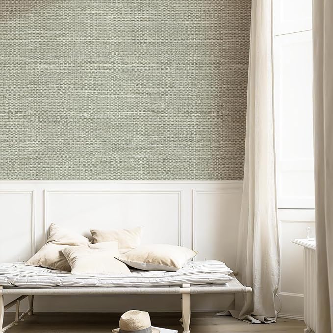 Simon&Siff Textured Grasscloth Peel and Stick Wallpaper 17.7"x394" Neutral Faux Grassweave Wallpaper Waterproof Self Adhesive Removable Wallpaper Mural for Home Decor Bedroom Kitchen Cabinet - Image 3