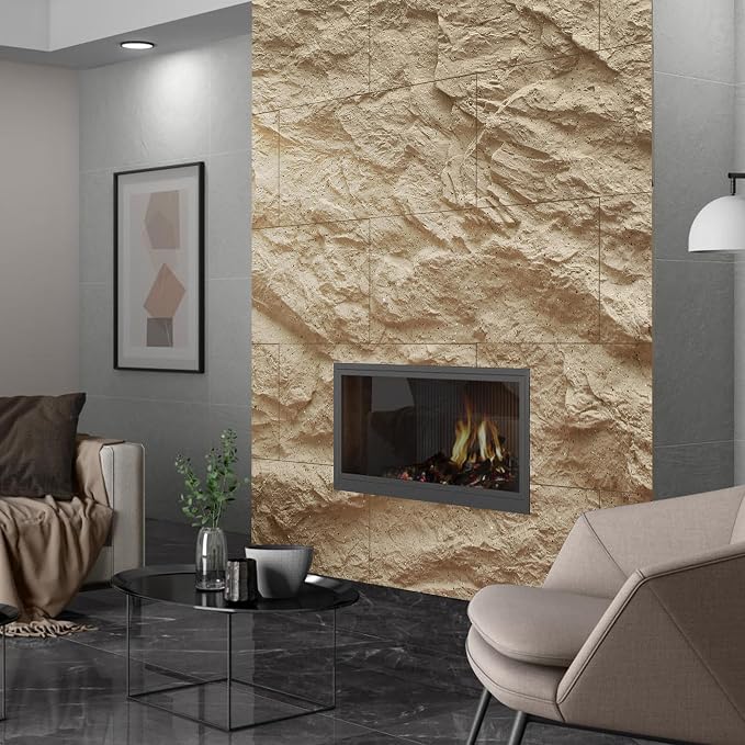 KASARO 3D Faux Stone PU Wall Panels, 4 Pack Stone Texture Golden Hemp | Thicker PU wainscoting panels with realistic stone texture for accent walls, home & office decor, easy install, 43.3" x 23.6" - Image 8