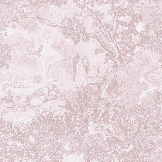 Ismoon Pink Peel and Stick Wallpaper Neutral Wall Paper 17.3in×16.4ft Vintage Removable Self-Adhesive Wallpaper Animals Jungle Contact Paper for Cabinets Bathroom Walls Covering Vinyl Roll by Ismoon