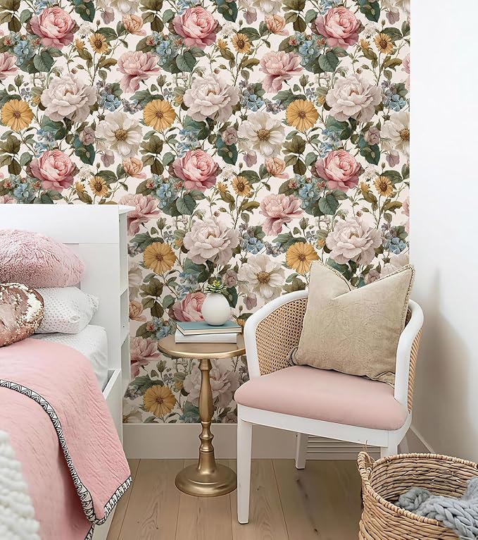 Orainege Vintage Floral Peel and Stick Wallpaper for Bedroom | 16.9inx196.8in Floral Contact Paper Self Adhesive Wallpapers for Bathroom Nursery Cabinets Decor Vinyl Roll - Image 7