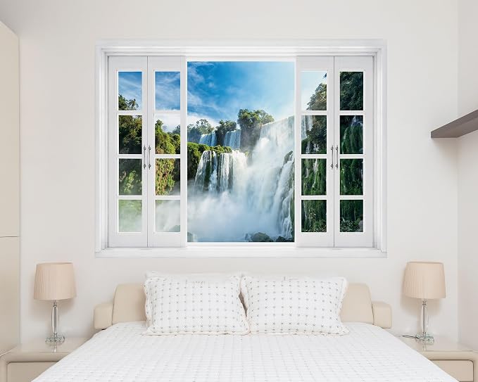 FLFK Fake Window Wall Mural - Nature Scene Waterfall Peel and Stick Decal, 80 x 60 inches, Set of 5 Sheets - Image 3