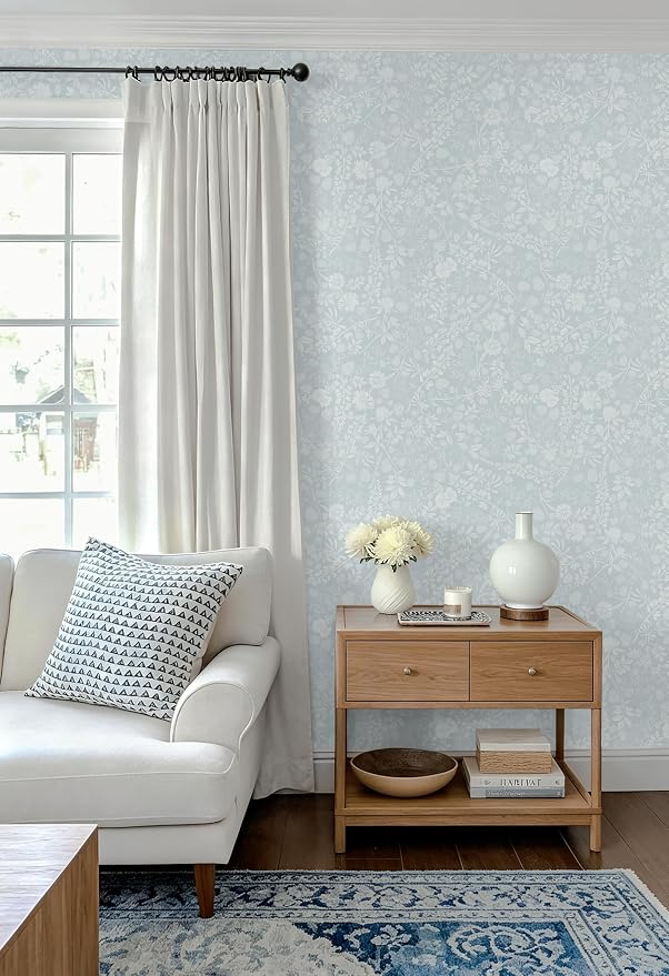 Guvana Blue and White Peel and Stick Wallpaper Floral Wallpaper Slef Adhesive Removable Waterproof Contact Paper Boho Wall Paper for Living Room Bedroom Bedroom Bathroom Kitchen 17.3“×197” - Image 3
