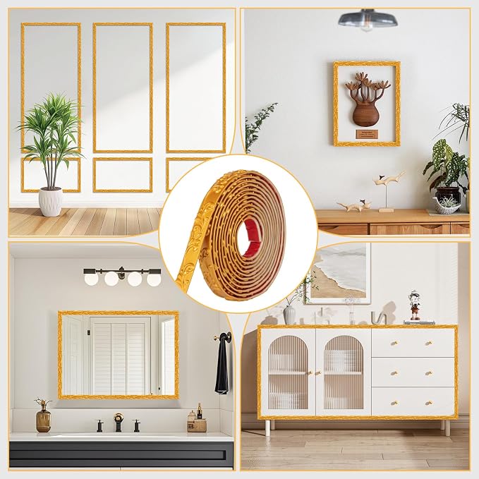 3 Pack 16.4FT Gold Peel and Stick Crown Molding Trim Kit – Self-Adhesive Decorative Trim for Mirror Borders, Doors & Cabinets - Image 6