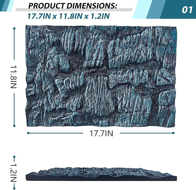 17.7x11.8in Rock Terrarium Background,3D Reptile Tank Background Board,Amphibian Stereo Backdrop Wall,Lizard Snake Gecko Spider Turtle Fish pet silo Background Decorative Panel(Blue) - Image 2
