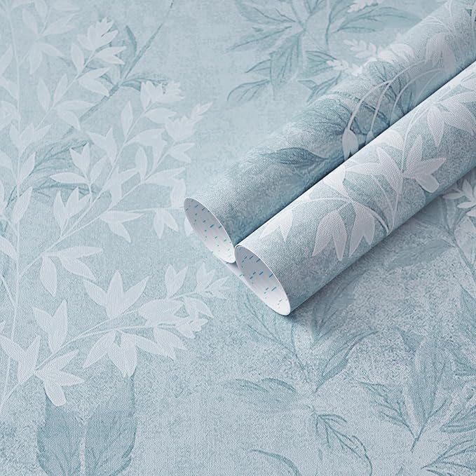 Safiyya Blue Peel and Stick Wallpaper Vintage Botanical Contact Paper Renter Friendly Floral Wallpaper 197''x17.3''Removable Wall Paper Self-Adhesive for Bathroom Waterproof Vinyl Rolls by SAFIYYA