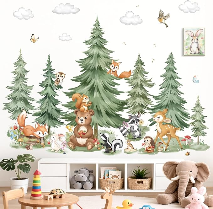 decalmile Mountain Pine Tree Forest Animals Bear Wall Decals Stickers (XL) - Image 2