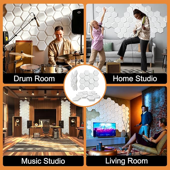 TroyStudio Hexagon Acoustic Sound Diffuser Panels, 19.7 X 19.7 X 0.9 inches 12 Pcs White PVC Plastic 3D Wall Panel, Recording Studio Acoustical Treatment Diffusion panel, Art Decorative Ceiling Tiles - Image 5