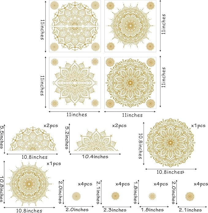 Gold Mandala Wall Stickers Mandala Decals for Windows Modern Wall Art Mural | Headboard vinyl decoration, lotus peel and stick, removable, self adhesive, for bedroom living room yoga room home gym decor - Image 2