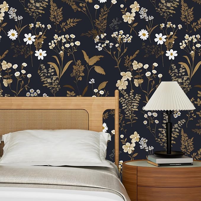 Laatse Floral Leaf Vintage Wallpaper Peel and Stick 17.5"x78.7", Dark Gold | Self Adhesive/Removable/Waterproof/Thick Vinyl Contact Paper for Bathroom Bedroom Shelf Cabinet Drawer,Prepasted,Easy Peel - Image 6