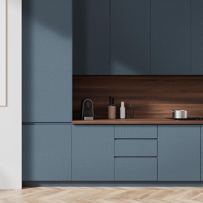 WADILE Grasscloth Peel and Stick Wallpaper 15.7in x 78.7in Navy Blue | Textured contact paper, Faux linen, Vinyl material, Cabinets, Self adhesive - Image 5