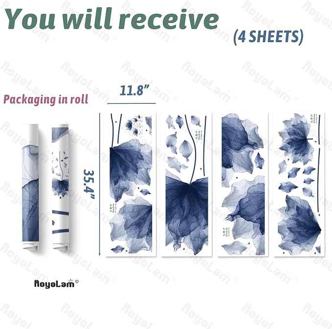 59.1'' x 49.6'' Flower Petal Wall Decal Floral Wall Sticker (Navy) | Removable waterproof peel and stick wall art for nursery, baby room, classroom, living room, bedroom, office and bathroom - Image 4