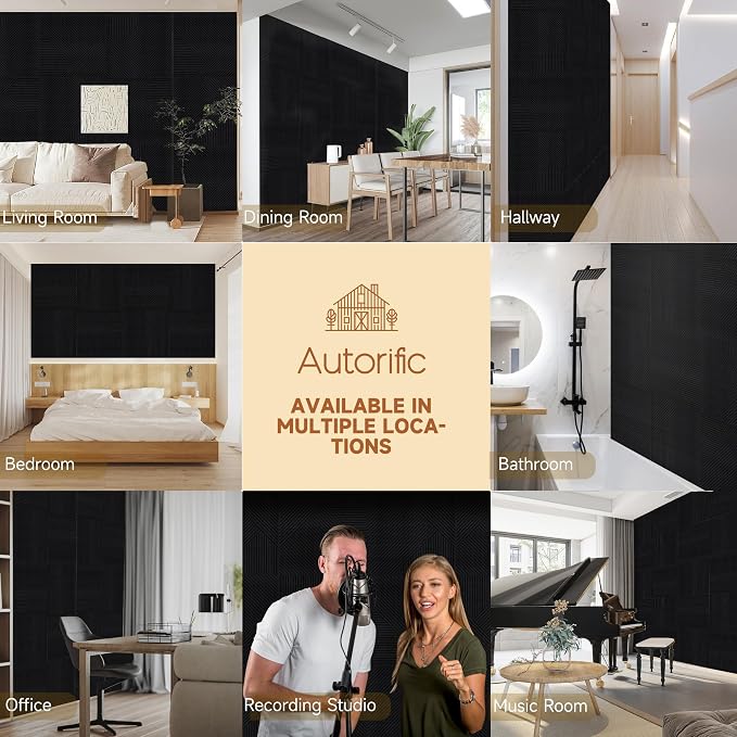 Acoustic Wall Panels,6 Pack,23.6"x23.6" Soundproof Panels,Black | Self-Adhesive Acoustic Panels,3D UV Printing with Wood Print,High-Density 100% Polyester,Decorative Sound Absorbing Wall Art - Image 7