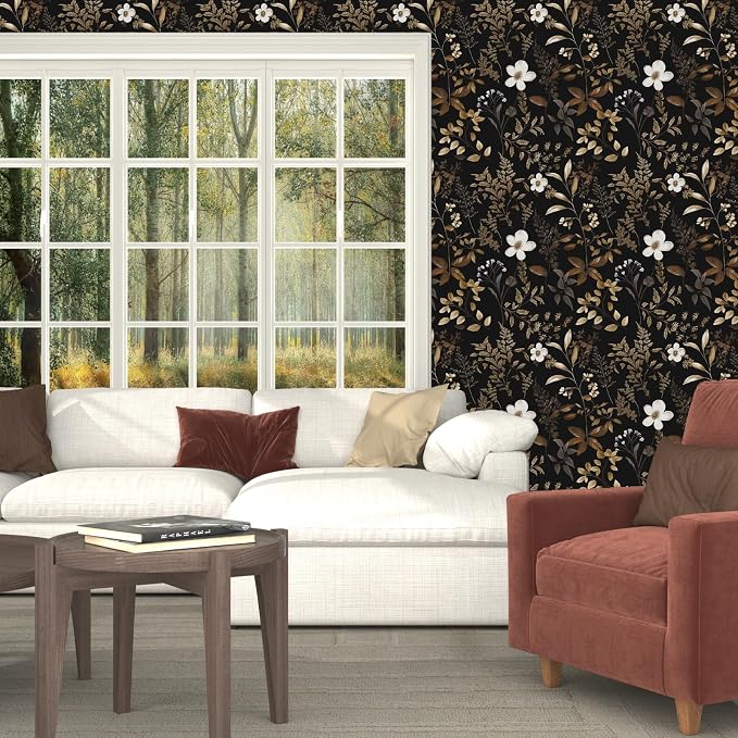 Laatse Floral Leaf Vintage Wallpaper Peel and Stick 17.5"x393", Gold Black | Self Adhesive/Removable/Waterproof/Thick Vinyl Contact Paper for Bathroom Bedroom Shelf Cabinet Drawer,Prepasted,Easy Peel - Image 7
