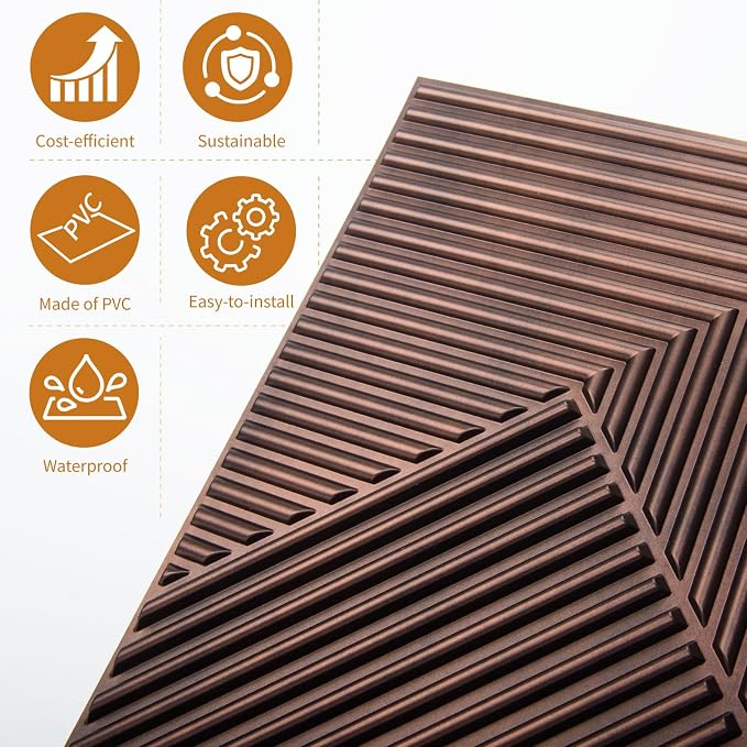 WOWSTAR 12-Pack 3D Wall Panels 19.7" x 19.7", Antique Copper Slat Wall Panels for Interior Wall Decor, Luxury Wall Covering for Living Room & Bedroom | 12-pack, 19.7"x19.7", Textured wall panels, accent wall covering, living room bedroom office - Image 4