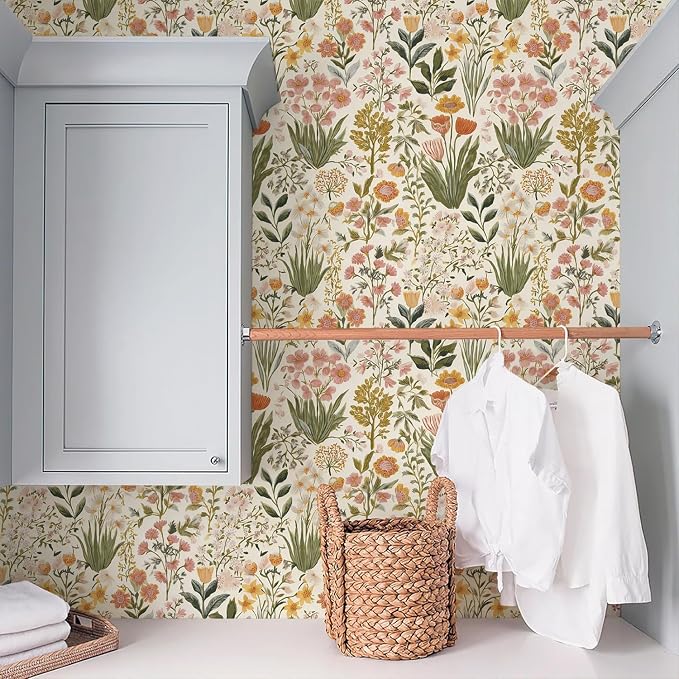 Orainege Floral Peel and Stick Wallpaper Boho Floral Contact Paper | 16.9in x118.1in Vintage Flower Wallpaper Peel and Stick Self Adhesive Flower Contact Paper Botanical Decor for Bedroom Vinyl - Image 7