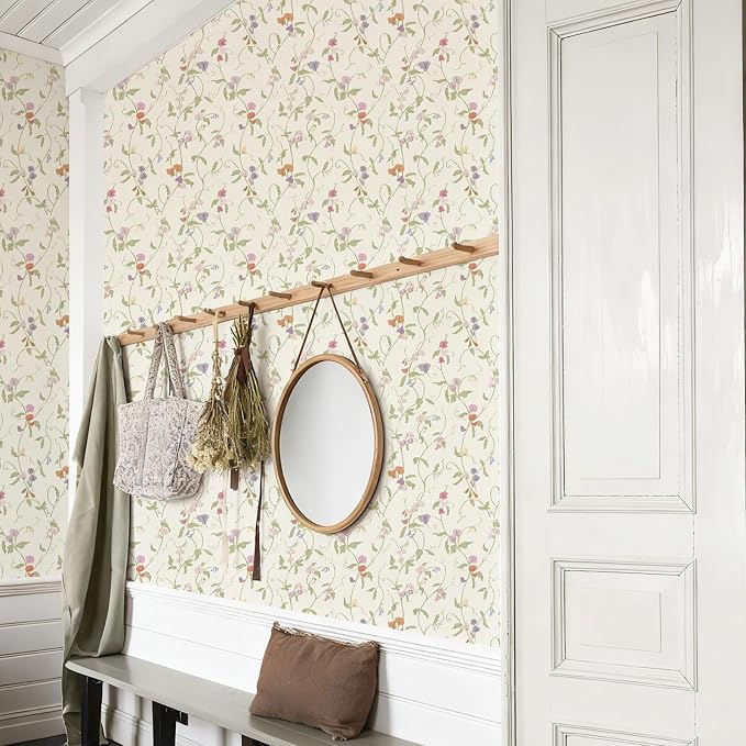 17.3" x 393.7" Vintage Wallpaper Peel and Stick Beige Floral Wallpaper Leaf Contact Paper Vinyl Waterproof Self Adhesive Boho Botanical Wall Paper for Bedroom Shlef Cabinet Decor - Image 8