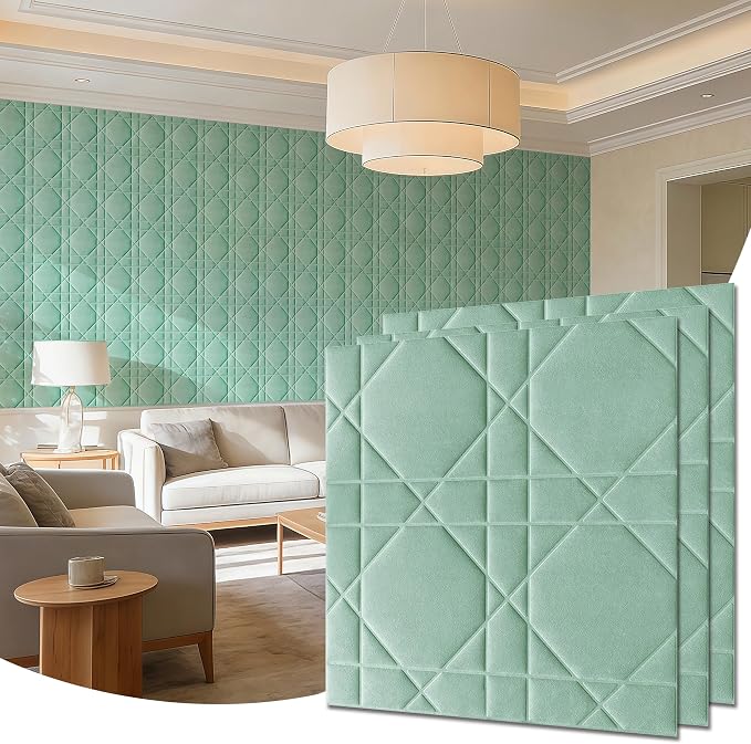 Velvet 3D wall Panels for Interior wall Decor Peel and Stick, Soundproof Geometric Textured 3D Wall Panels for Living Room, Bedroom, TV Background 17.7" x 17.7" 12pcs (Green) by Unknown