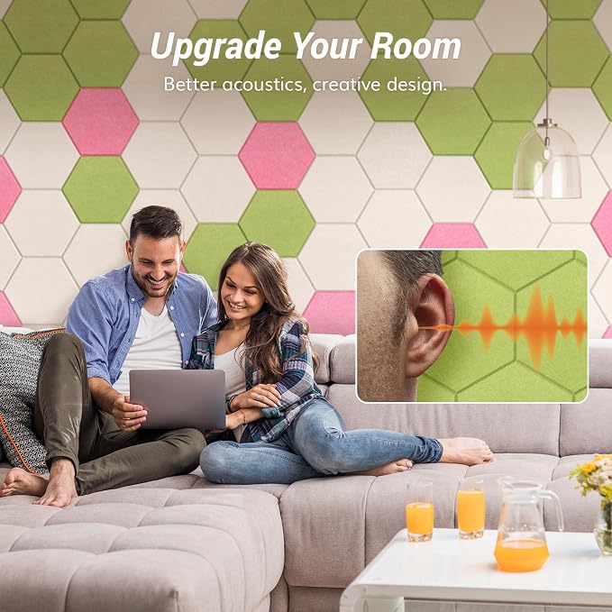 12 Pack High Density Hexagon Acoustic Panels, TONOR 12"x 10"x 0.4" Soundproof Wall Panels, Sound Absorbing Panels for Interior Wall Décor, Peel and Stick Modern for Studio, Office, Home, Green - Image 3