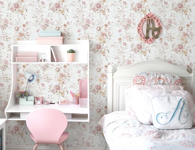 Pink Floral Peel and Stick Wallpaper Rose for Bedroom 17in×118in | Vintage Floral Contact Paper Pink Flower Removable Wallpaper Self Adhesive Waterproof for Bathroom Cabinets Nursery Vinyl - Image 6