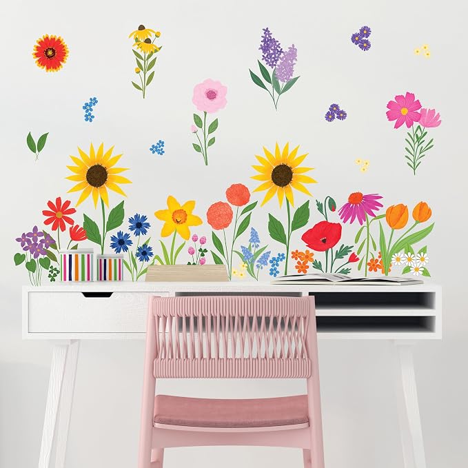 Wildflower Wall Decals - Set of 33 Vinyl Flower Room Decor Peel and Stick Removable Floral Stickers for Nursery Bedroom Bathroom - Image 5