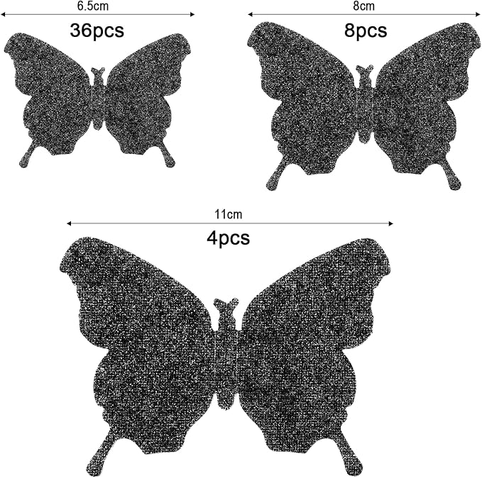 BBTO 48 Pcs 3D Butterfly Mirror Wall Decor,Glitter Black | Butterfly Stickers,3 Sizes,for Birthday Party Cake,Room Nursery Bathroom Wall Decor,Removable Peel Stick,Reflective - Image 2