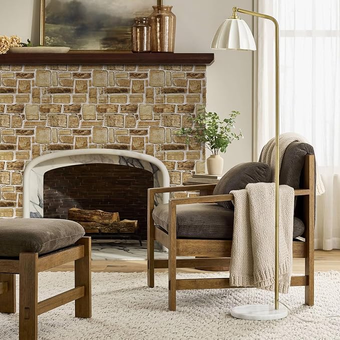 COMSTICKC 3D Faux Stone Wall Panels Peel and Stick, 10 Pcs 11.8" x 11.8" | Yellow Brown, Not Real Stone, Ultra-Light Thin PVC 3D Fake Rock Wall Sticker Covering for DIY Interior Decor, Cover 9.7 sq ft - Image 6