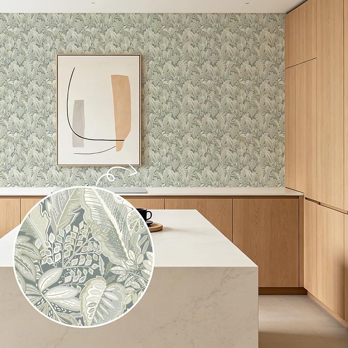SOON AFTER Coffee Tropical Leaf Peel and Stick Wallpaper, 17.3" x 472" Removable &Waterproof Vinyl Contact Paper, Boho Jungle Leaf Self-Adhesive Wallpaper for Bedroom, Living Room, Cabinets - Image 9